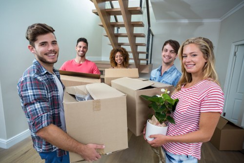 Interior view of a moving truck loaded with belongings